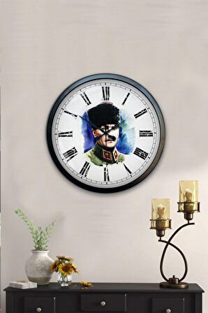 40 Cm Siyah Metal Atatürk Duvar Saati