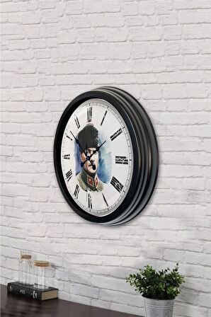 40 Cm Siyah Metal Atatürk Duvar Saati