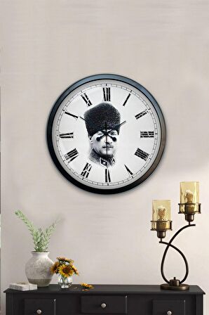 40 Cm Siyah Metal Atatürk Duvar Saati