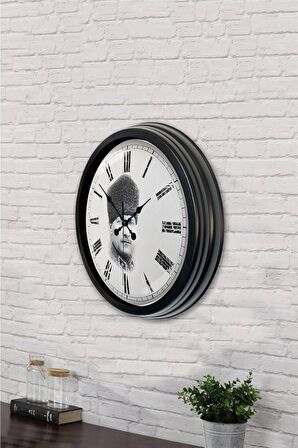 40 Cm Siyah Metal Atatürk Duvar Saati