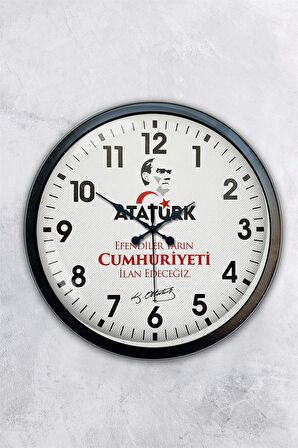 40 Cm Siyah Metal Atatürk Duvar Saati