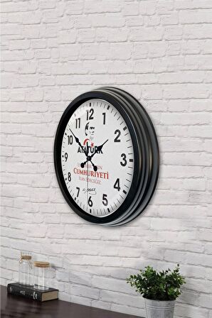 40 Cm Siyah Metal Atatürk Duvar Saati