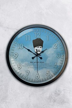 40 Cm Siyah Metal Atatürk Duvar Saati