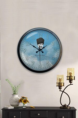 40 Cm Siyah Metal Atatürk Duvar Saati