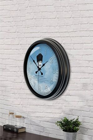 40 Cm Siyah Metal Atatürk Duvar Saati