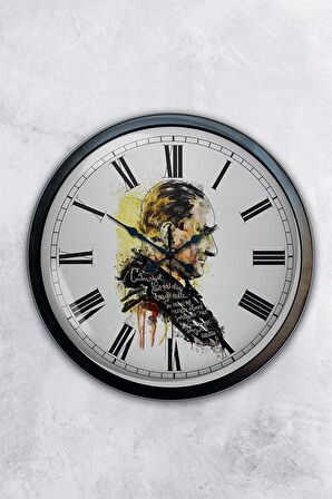 40 Cm Siyah Metal Atatürk Duvar Saati