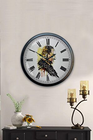 40 Cm Siyah Metal Atatürk Duvar Saati