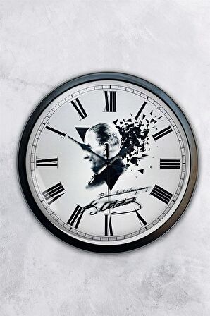 40 Cm Siyah Metal Atatürk Duvar Saati