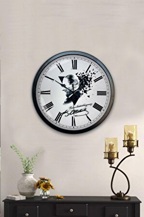 40 Cm Siyah Metal Atatürk Duvar Saati