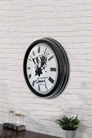 40 Cm Siyah Metal Atatürk Duvar Saati