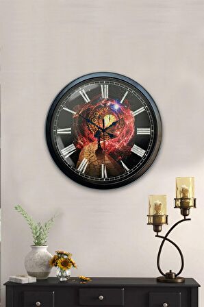 40 Cm Siyah Metal Astroloji Duvar Saati