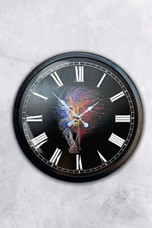 40 Cm Siyah Metal Aslan Duvar Saati