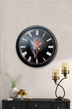 40 Cm Siyah Metal Aslan Duvar Saati