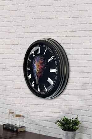 40 Cm Siyah Metal Aslan Duvar Saati