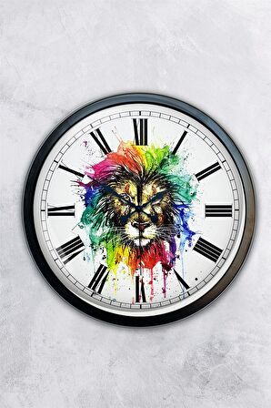40 Cm Siyah Metal Aslan Duvar Saati