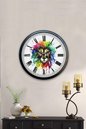 40 Cm Siyah Metal Aslan Duvar Saati