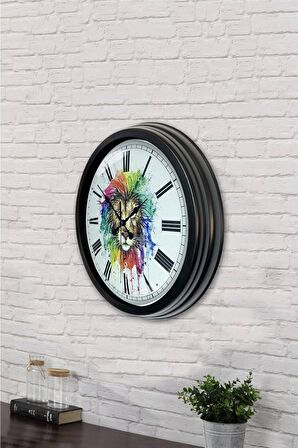 40 Cm Siyah Metal Aslan Duvar Saati