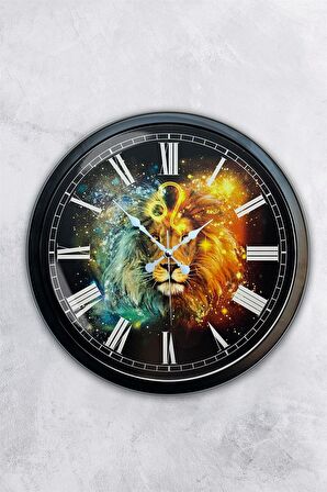 40 Cm Siyah Metal Aslan Burcu Duvar Saati