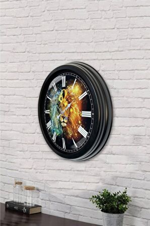 40 Cm Siyah Metal Aslan Burcu Duvar Saati