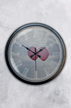 40 Cm Siyah Metal Aşk Duvar Saati