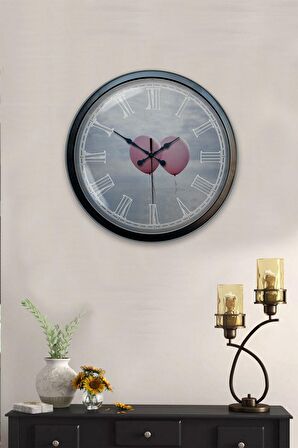 40 Cm Siyah Metal Aşk Duvar Saati