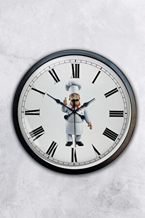 40 Cm Siyah Metal Aşçı Mutfak Duvar Saati
