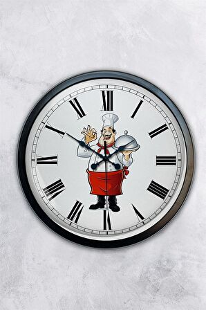 40 Cm Siyah Metal Aşçı Mutfak Duvar Saati