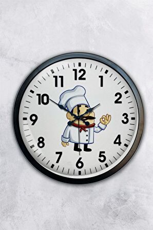 40 Cm Siyah Metal Aşçı Duvar Saati