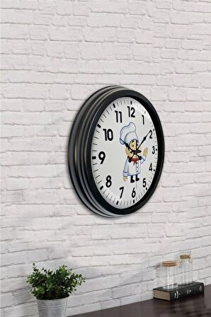 40 Cm Siyah Metal Aşçı Duvar Saati