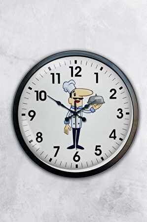 40 Cm Siyah Metal Aşçı Duvar Saati