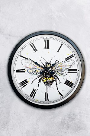 40 Cm Siyah Metal Arı Duvar Saati