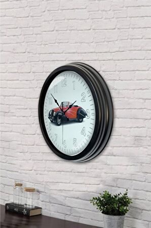 40 Cm Siyah Metal Araba Galeri Duvar Saati