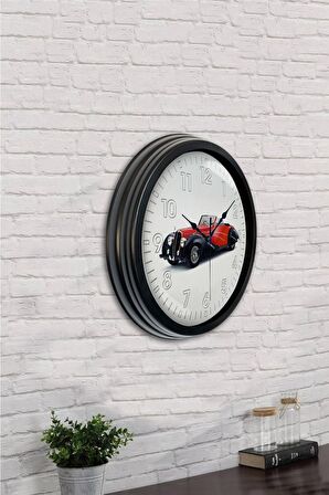 40 Cm Siyah Metal Araba Galeri Duvar Saati