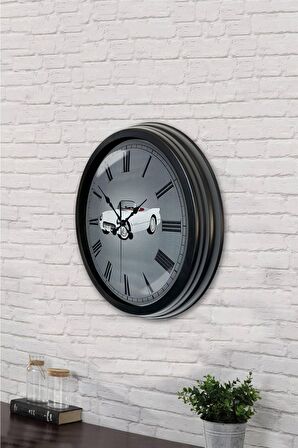 40 Cm Siyah Metal Araba Duvar Saati
