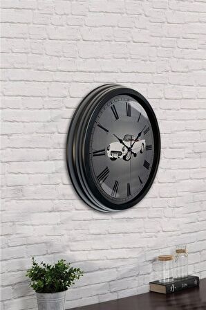 40 Cm Siyah Metal Araba Duvar Saati
