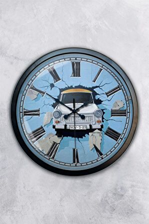 40 Cm Siyah Metal Araba Duvar Saati