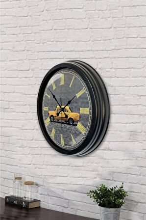 40 Cm Siyah Metal Araba Duvar Saati