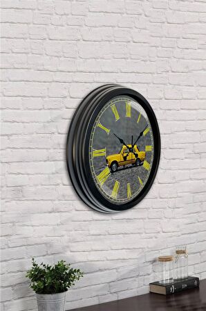 40 Cm Siyah Metal Araba Duvar Saati