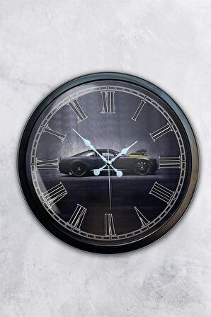 40 Cm Siyah Metal Araba Duvar Saati