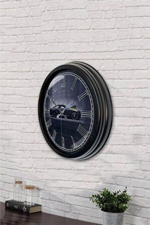 40 Cm Siyah Metal Araba Duvar Saati