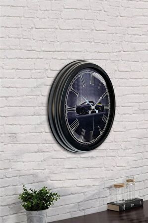 40 Cm Siyah Metal Araba Duvar Saati