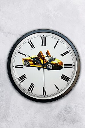 40 Cm Siyah Metal Araba Duvar Saati