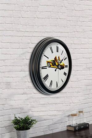 40 Cm Siyah Metal Araba Duvar Saati