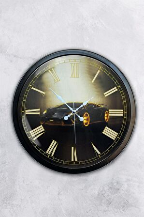 40 Cm Siyah Metal Araba Duvar Saati