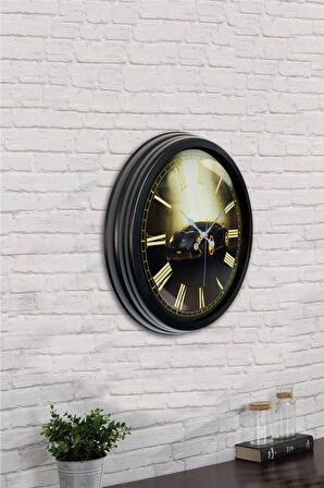 40 Cm Siyah Metal Araba Duvar Saati