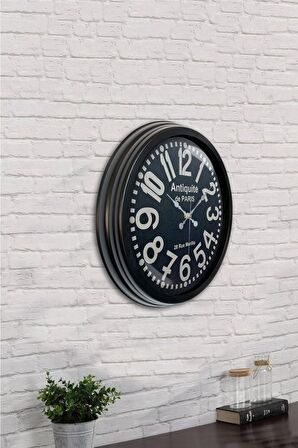 40 Cm Siyah Metal Antique Duvar Saati