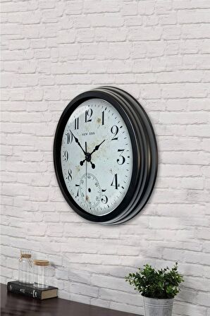 40 Cm Siyah Metal Antik Eskitme Duvar Saati