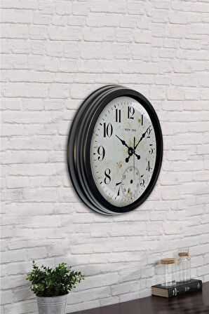 40 Cm Siyah Metal Antik Eskitme Duvar Saati