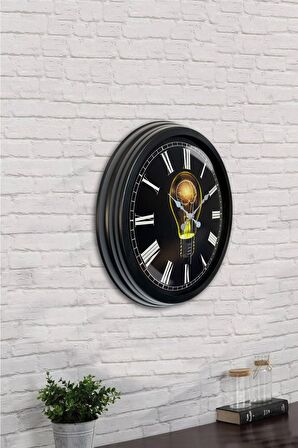 40 Cm Siyah Metal Ampül Duvar Saati