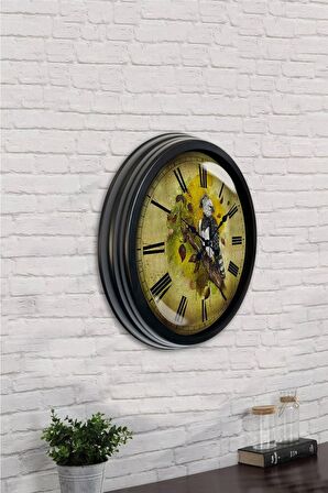 40 Cm Siyah Metal Amazon Duvar Saati